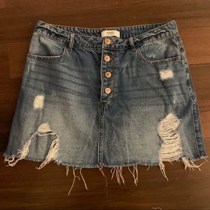 Stretch Denim Distressed Mini Skirt